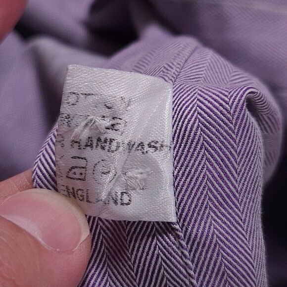 Gieves & Hawkes Dress Shirt 16.5-35.5 Purple Herringbone French Cuff Button Down - Picture 6 of 10